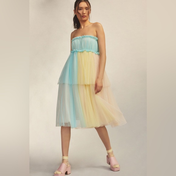 knee length dresses for ladies By Anthropologie Tulle Dot Maxi Dress  katie + hubbell